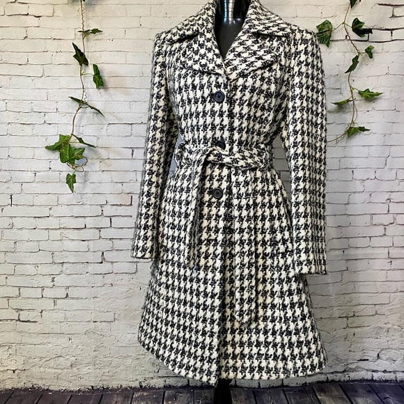 Anne Klein Jackets & Blazers - Anne Klein RockABilly Houndstooth Wool Trench Coat Long Belted Peacoat Medium